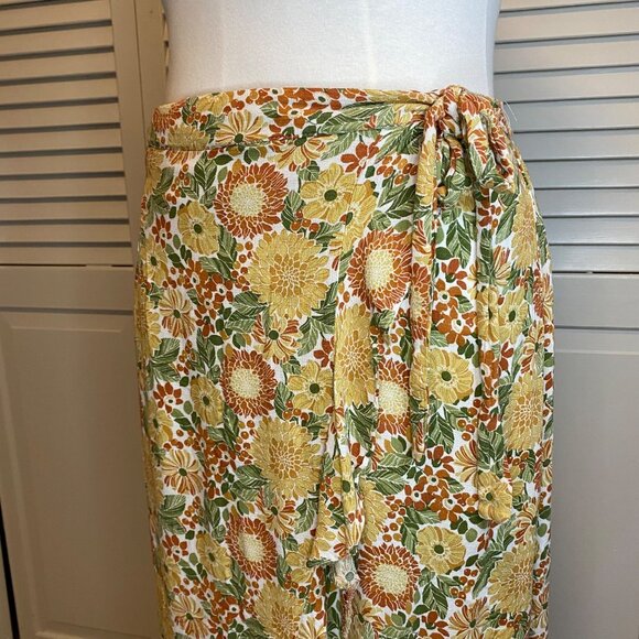 CYNTHIA ROWLEY FLORAL WRAP MIDI ASYMMETRICAL VISCOSE SKIRT - Picture 2 of 7
